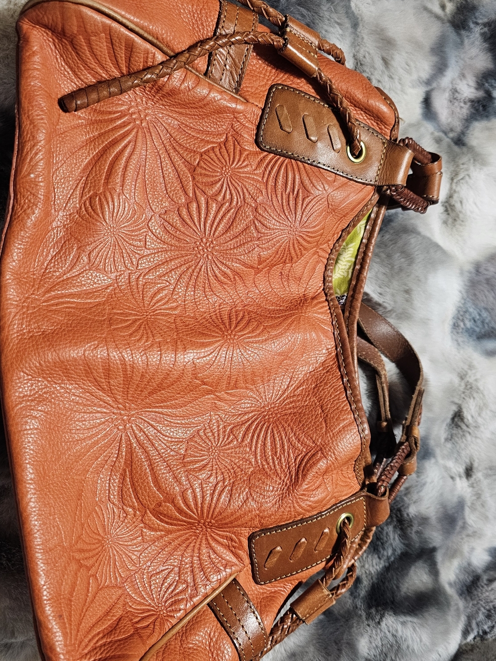 Fossil Embossed Floral Leather Shoulder Bag - Burnt Orange